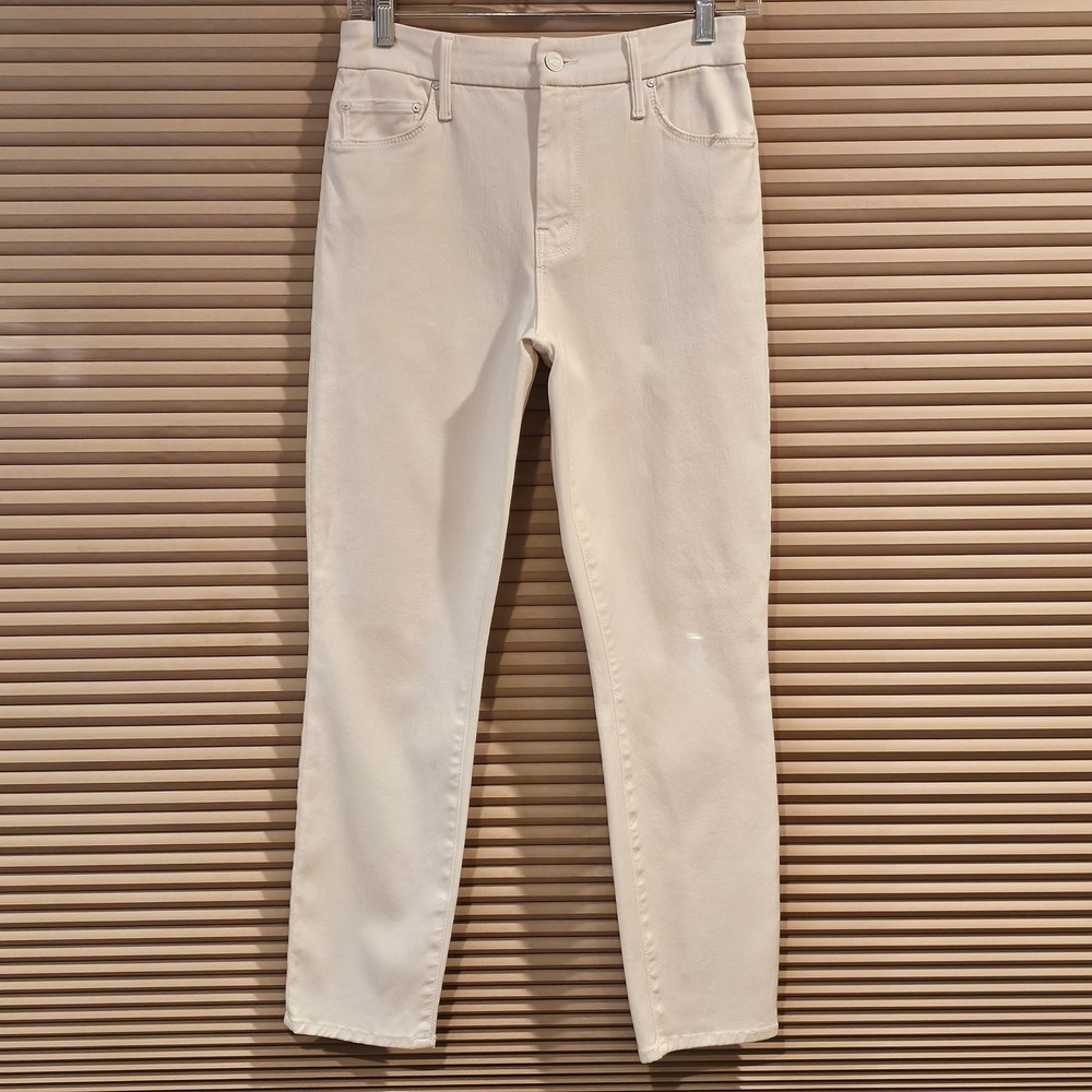 Mother The Looker Crop Denim Jeans Glass Slipper White Size 29 Taper Leg Stretch